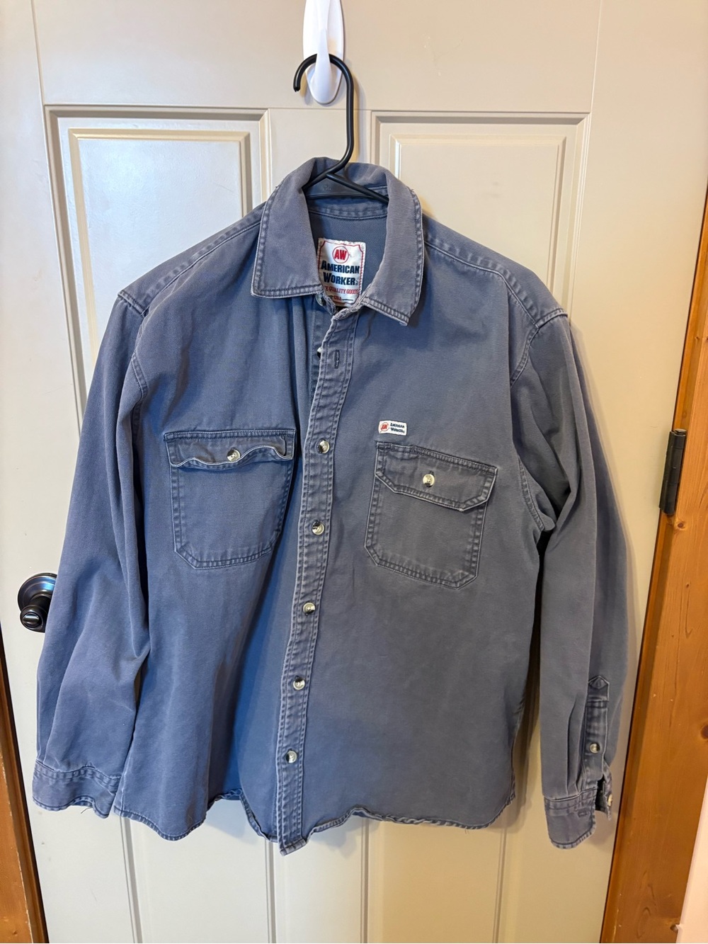 Washed Denim-Style Shirt Jacket in Faded Blue